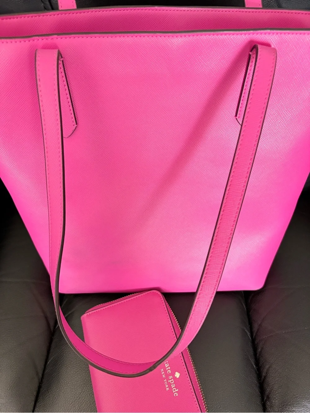 kate spade Hot Pink Leather Tote with Matching Zip Wallet